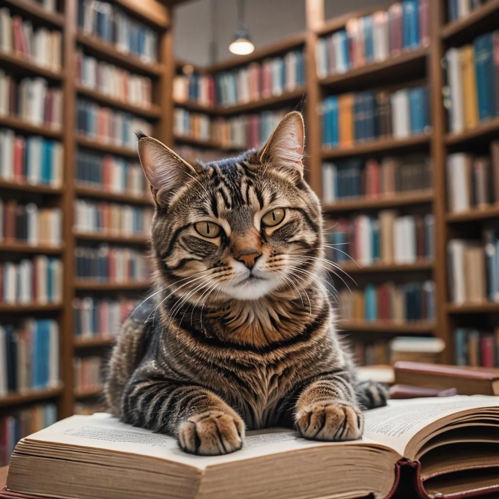 Tabby Cat Napping in Library: Professional Photography