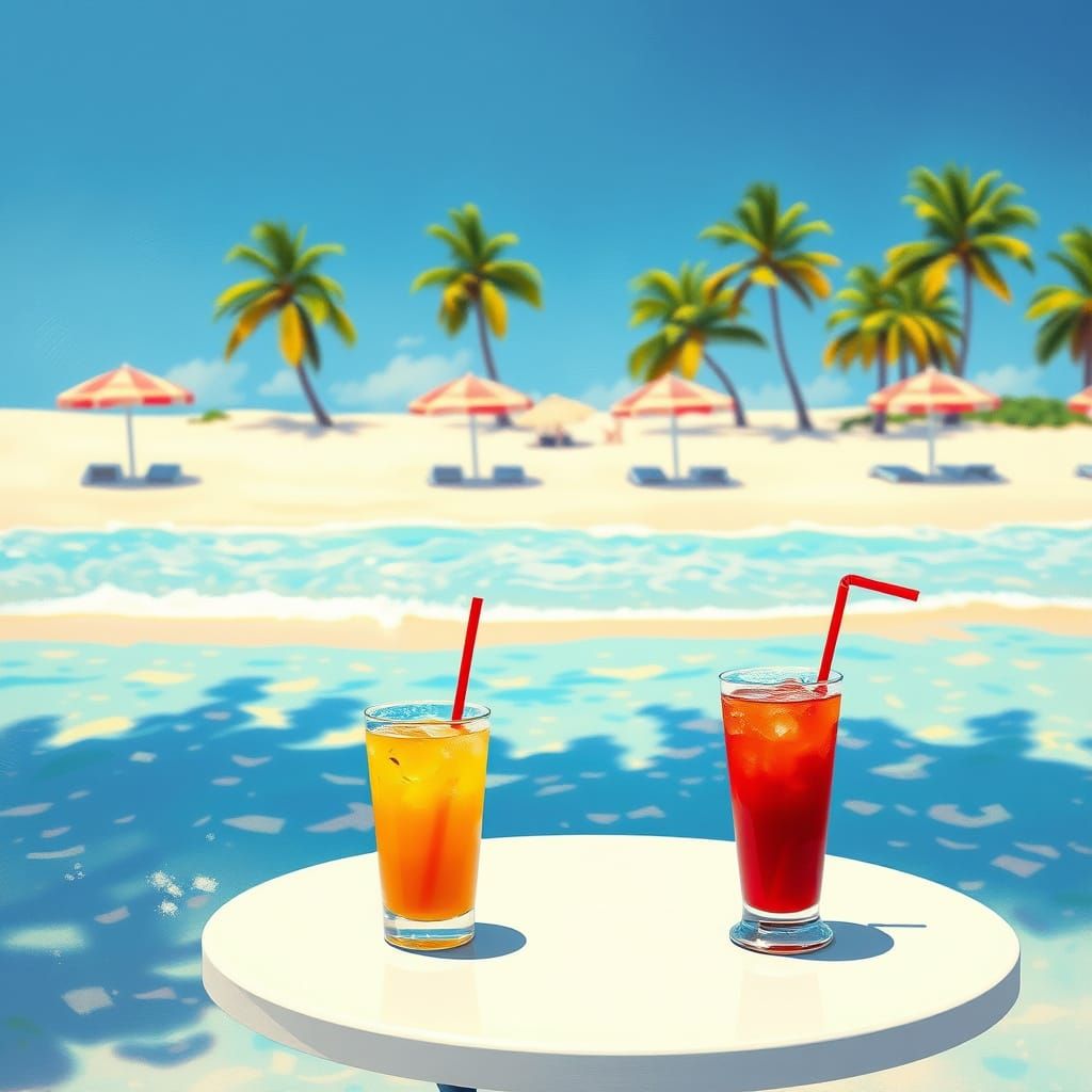 Tranquil Summer Beach Scene in Impressionist Style