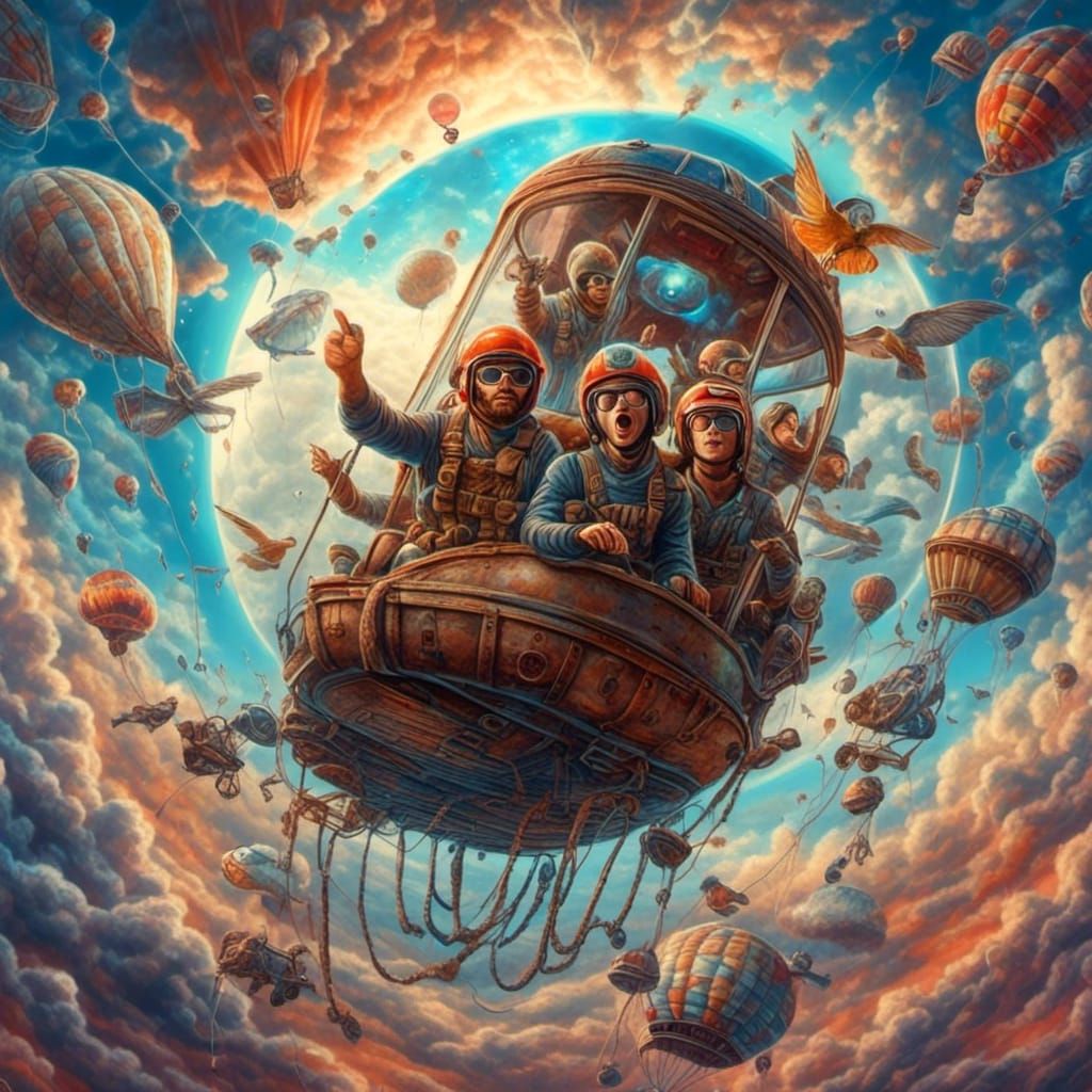 Paratrooper Skydiving from Airship in Holographic Style