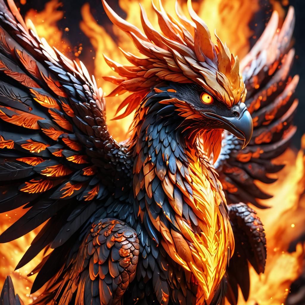 Fiery Phoenix with Lava Body in Anime Style