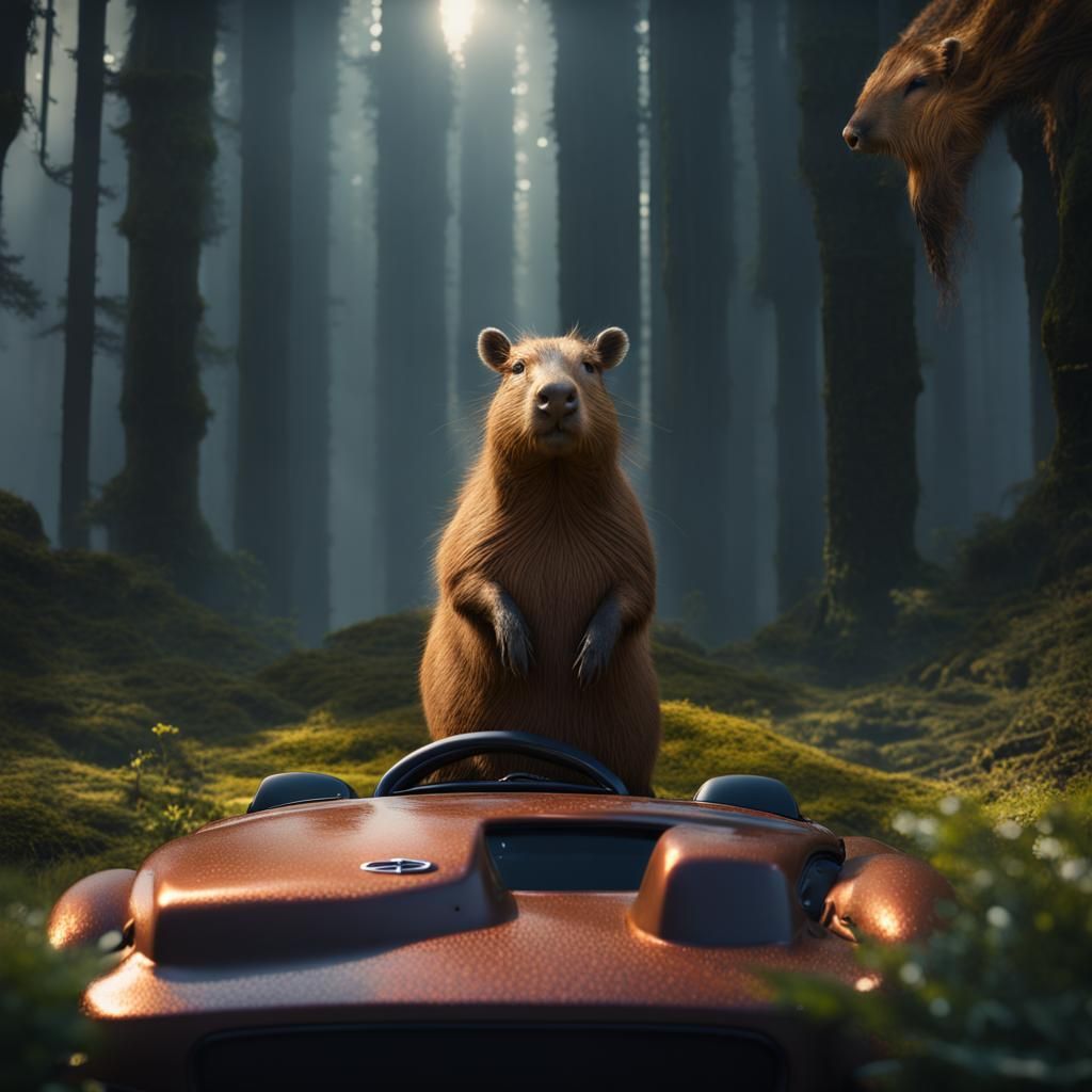Capybara Drives Mazda Miata: Detailed Matte Painting