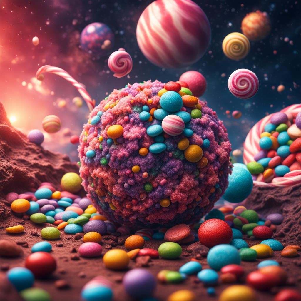 Hyperrealistic Candy Planet in Sharp Focus