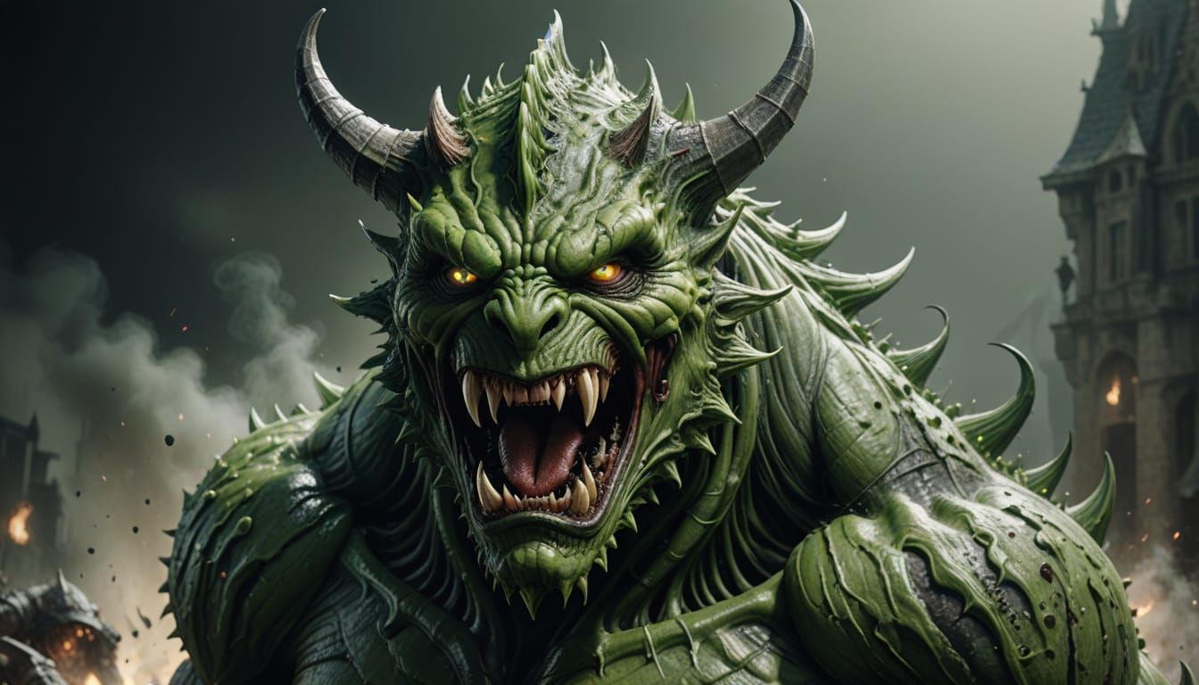 The Envious Monster Devours a Fleeing Adventurer in a Dark, ...