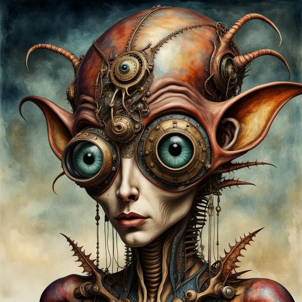 Alien  steampunk  elfin creatures Je me souviens des mouvements   de mes rêves/hold tight,professional photography deep ...