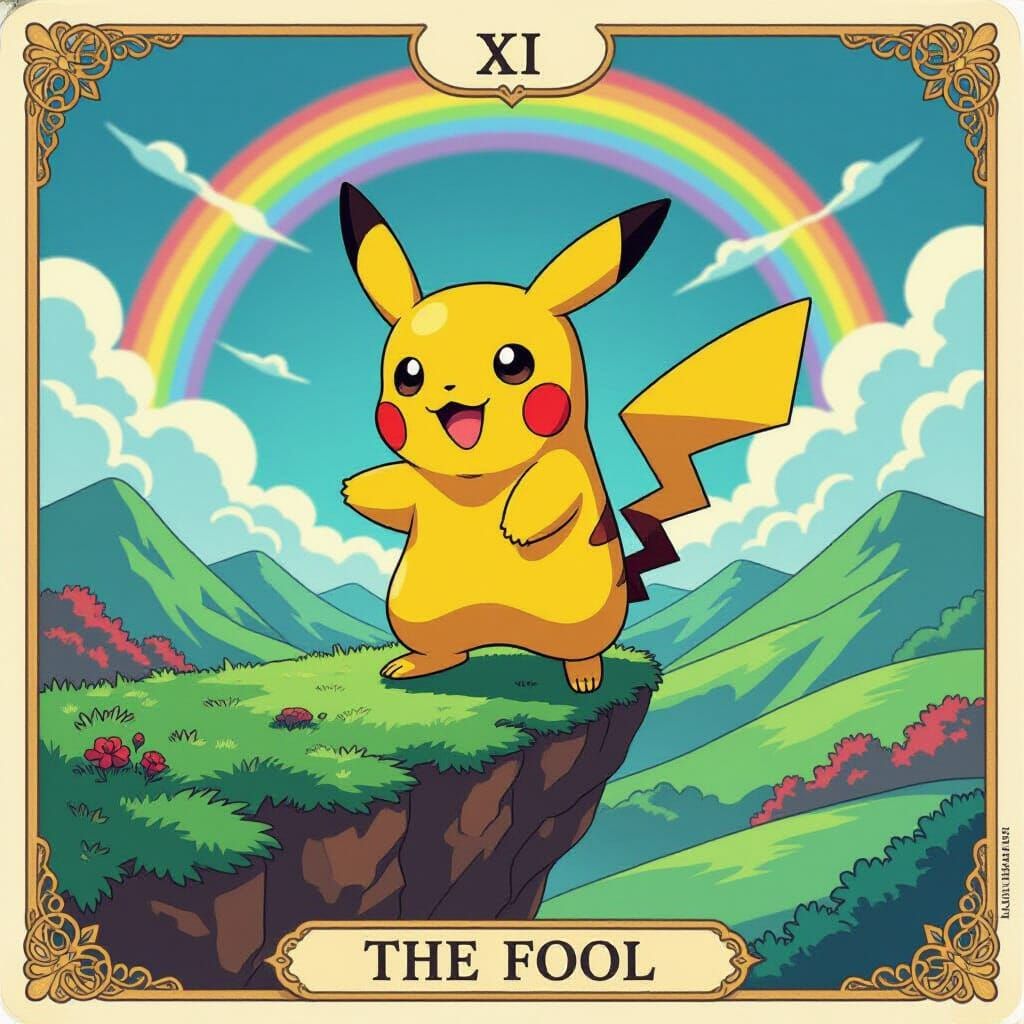 Pikachu as The Fool Pokémon Tarot Card