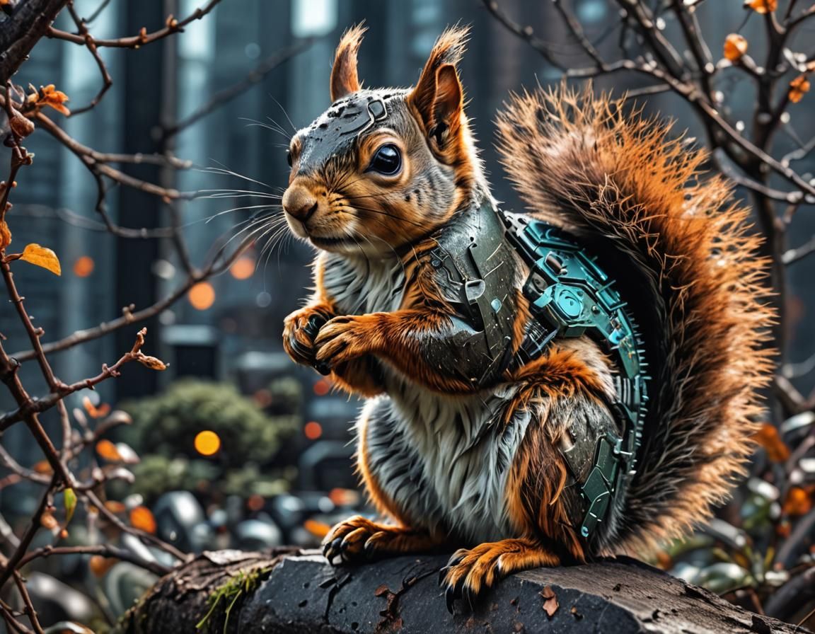 Neonpunk Squirrel with Intricate Details in HDR