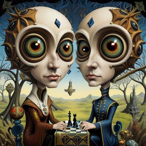 Surreal Chess Game with Fractal Eyes, Pop Surrealism