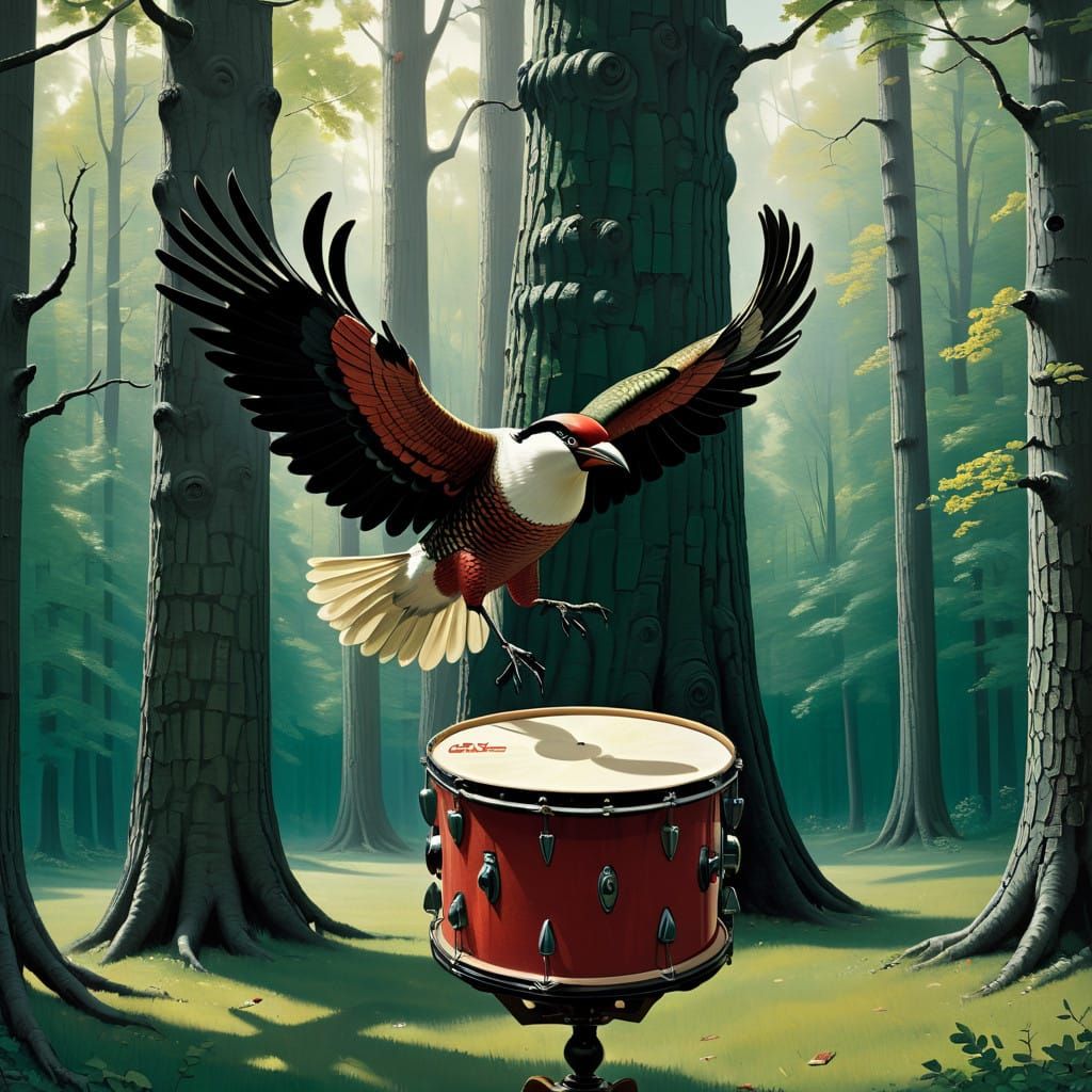 Woodpeckers Create Rhythmic Tapestry on Vintage Drum