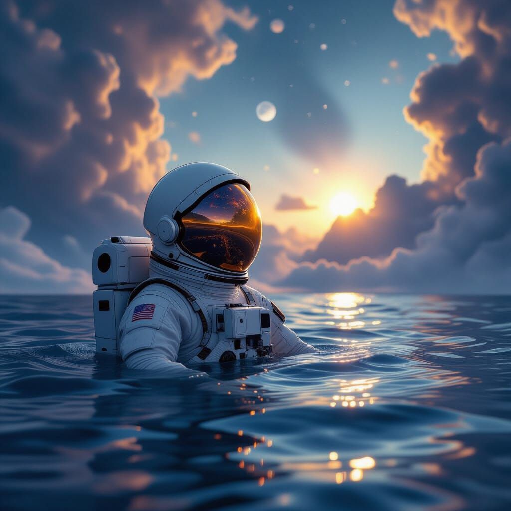 Astronaut Lost in Cosmic Ocean, Surreal Nebulae