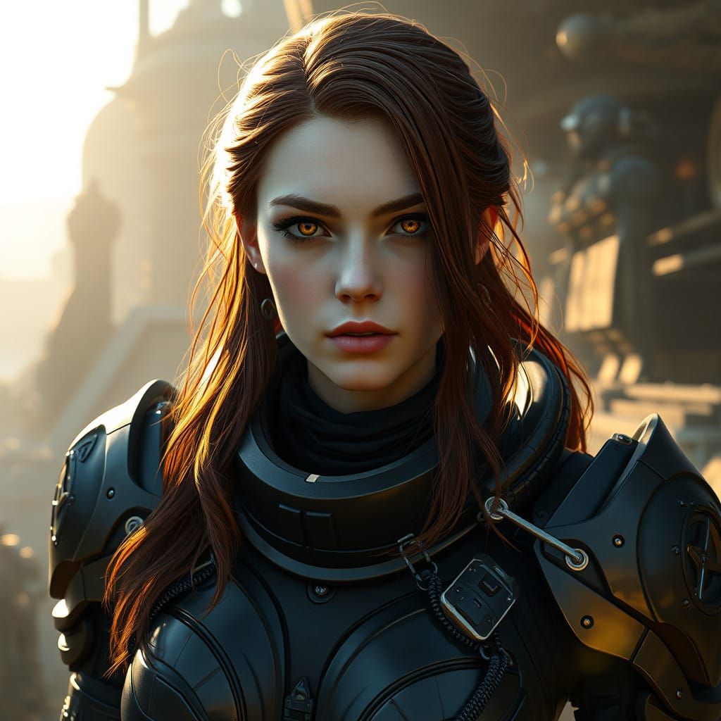 Ethereal Warrior in Cyberpunk Armor