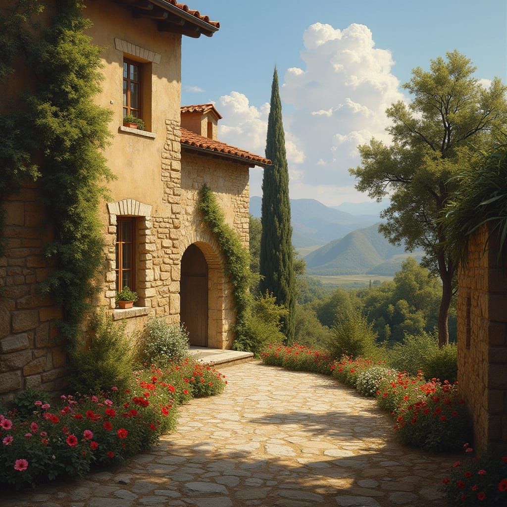 Tuscan Village Under Golden Light