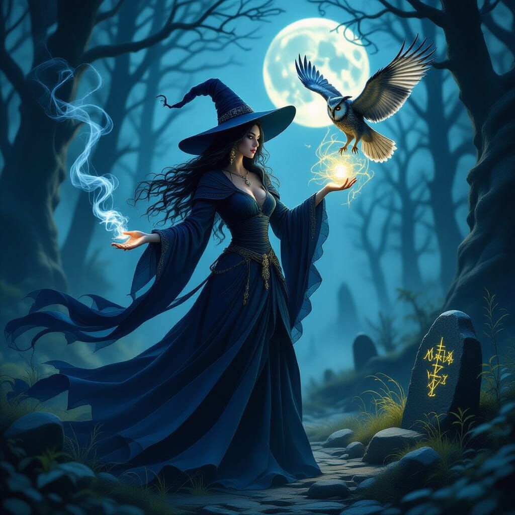 A witch summoning her familiar