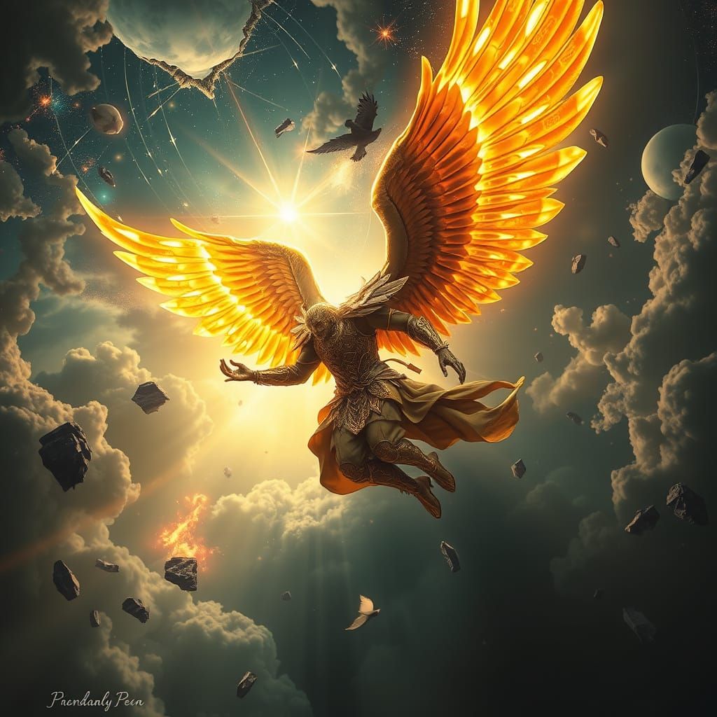 Fallen Angel Descending Through Storm of Light