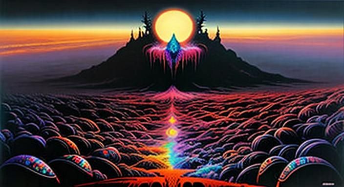 Surreal Dystopian Landscape in Mixed Artistic Styles