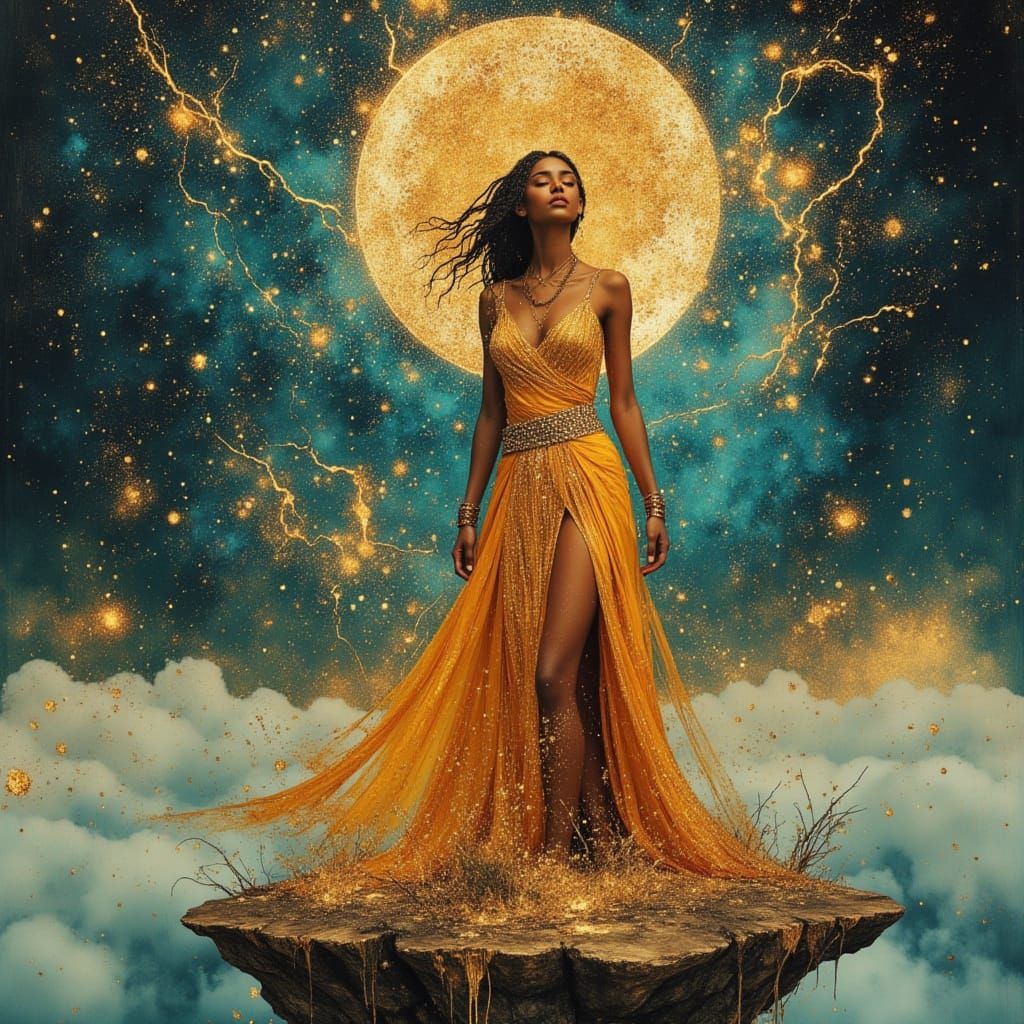African Goddess in Divine Oil Painting Style