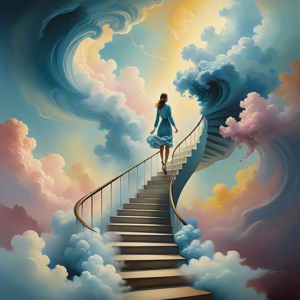 Ascending into a Dreamlike Realm with Soft Brushstrokes