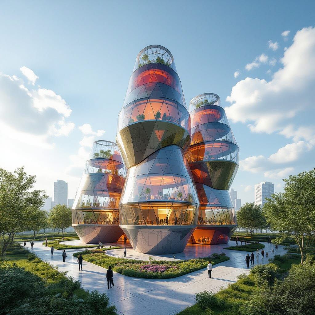 Futuristic Organic Apartment Cones in Sunny Urban Setting