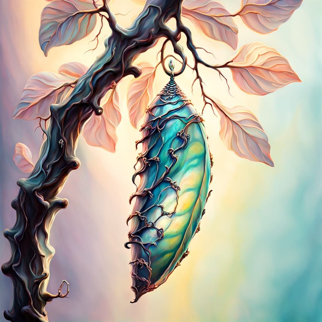 Surreal Chrysalis Unfolding in Warm Sunlight