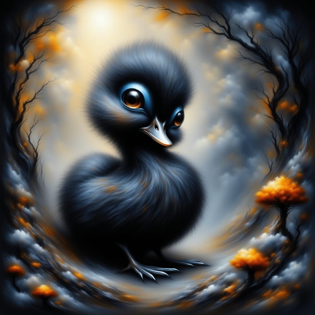 Whimsical Duckling in Mushroom Forest