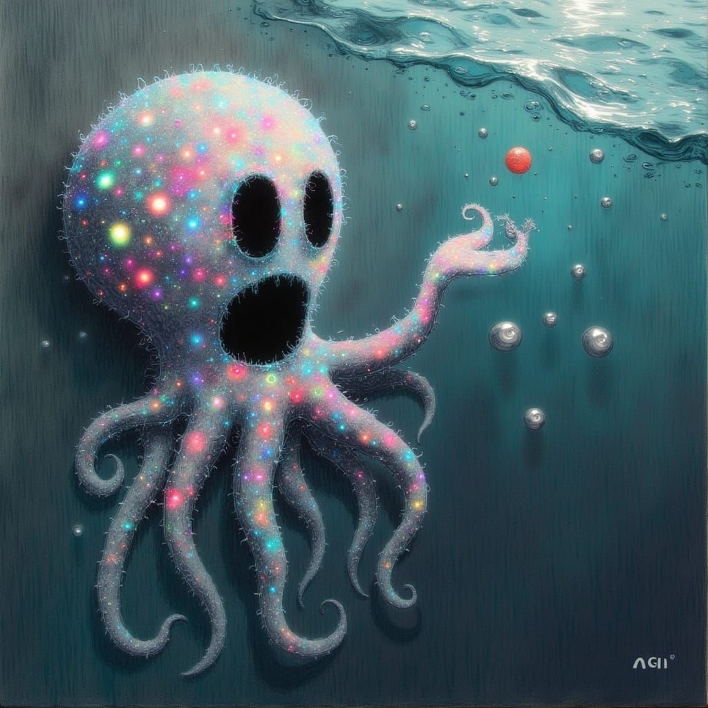 Whimsical Octopus Reaches for Sunlit Waves