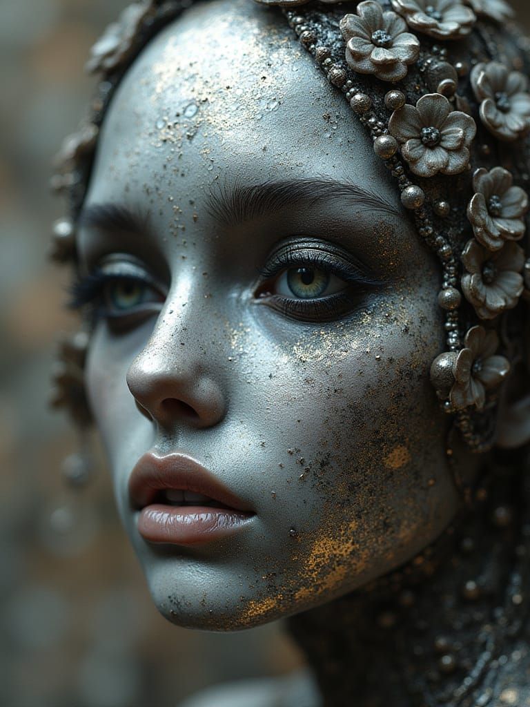 Mottled Silver Living Dome Metic Stare Magic Junk Gothic Romance Decor Isle