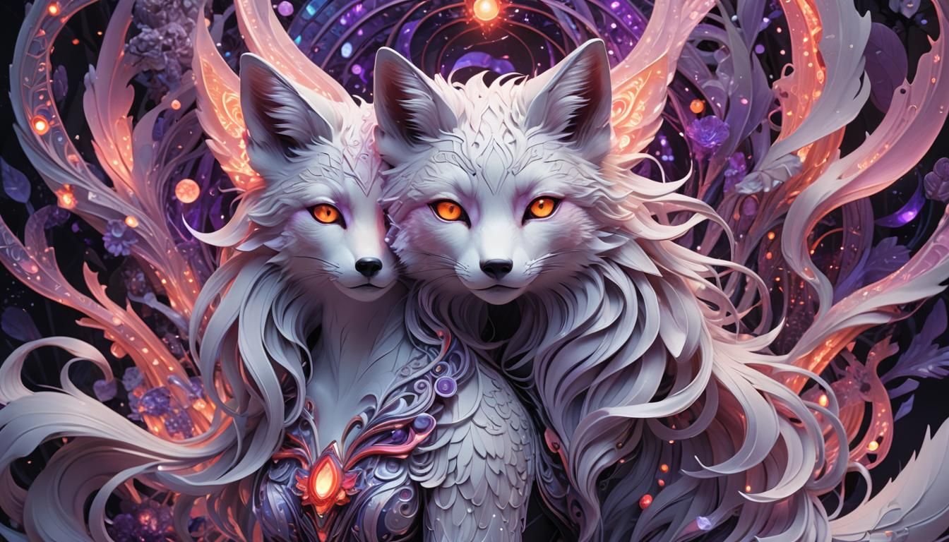 Fox Goddess with Neon Aura in Anime Style