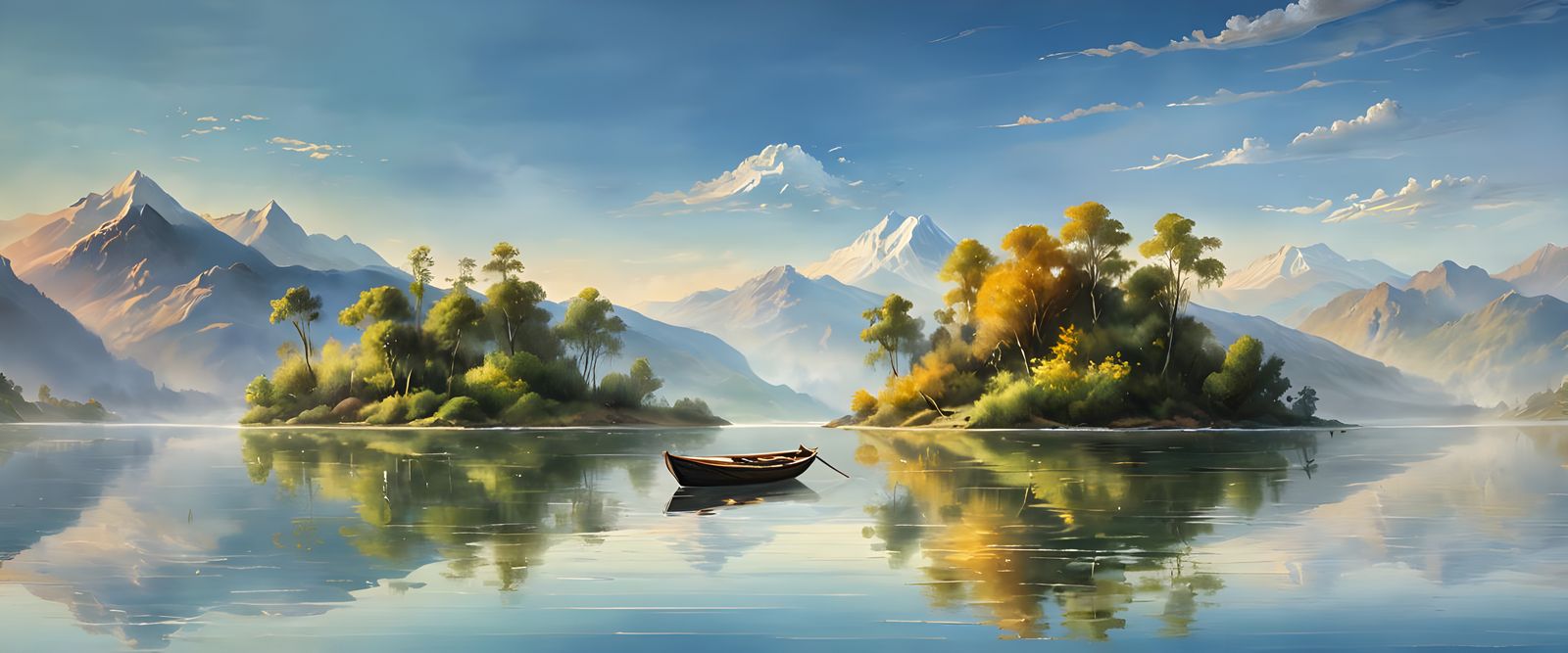 Turner-esque Lake Painting with Himalayan Backdrop