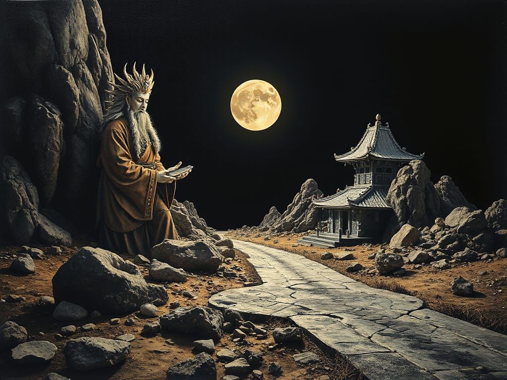 Surreal Road to Oblivion in Black, Silver, and Gold