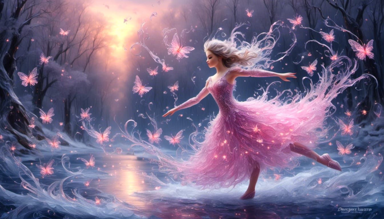 Ballerina Ice Skater on Snowy Lake: Watercolor Concept