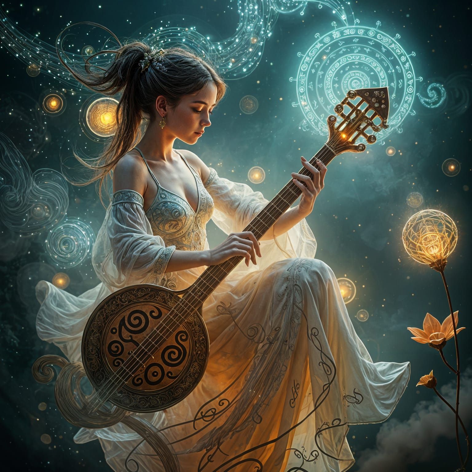 Magical Music Scene with Ancient Symbols