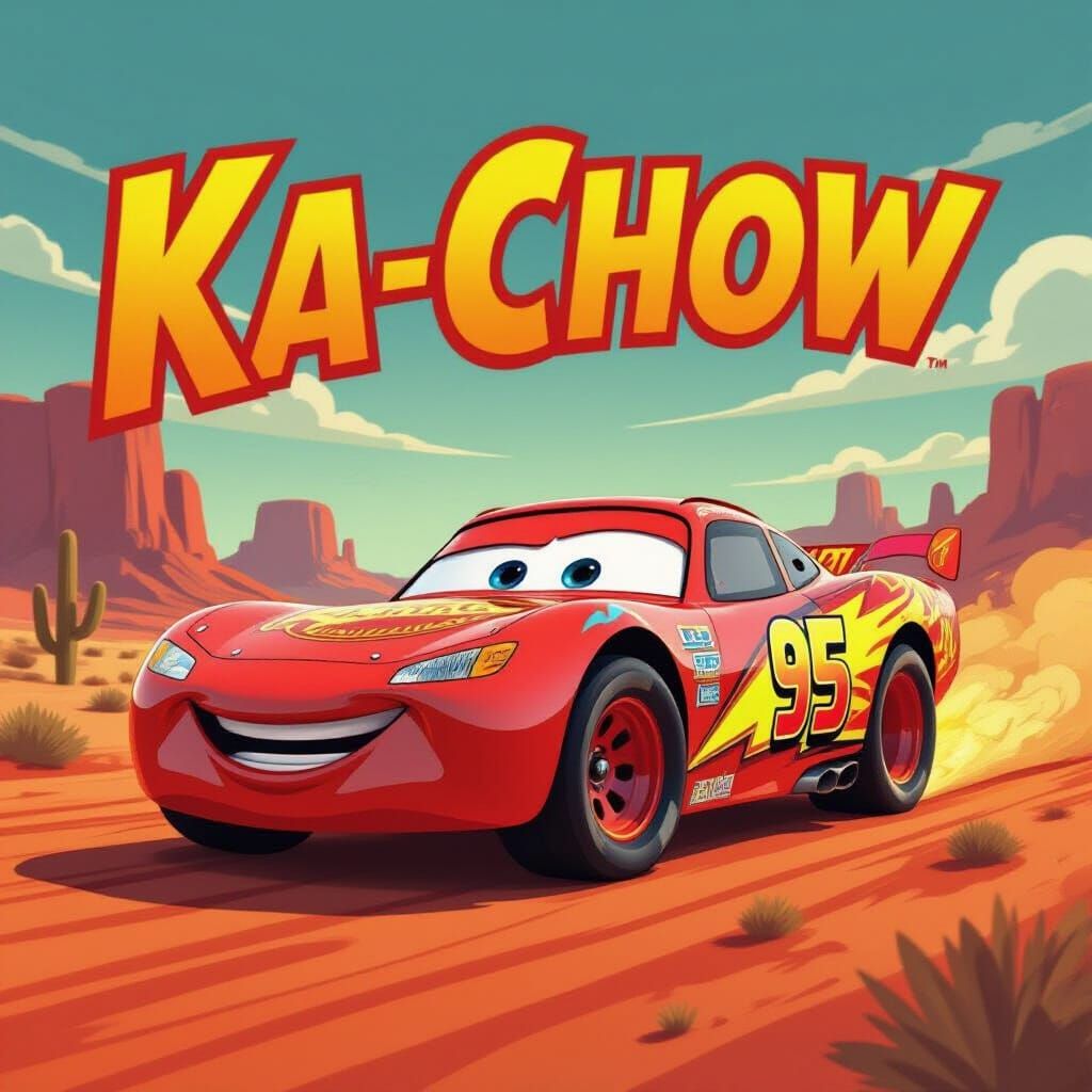 Blazing Lightning McQueen in a Cartoon Landscape
