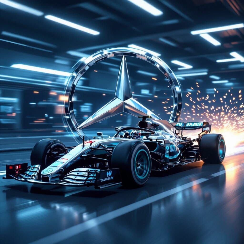Mercedes Logo Morphs to Formula 1 Car