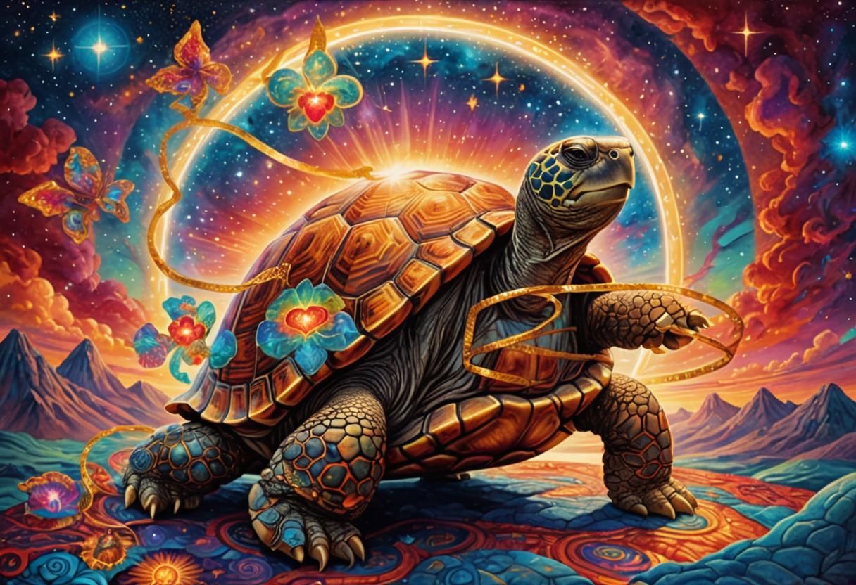 Mystical Tortoise with Golden Hoop in Dreamscape