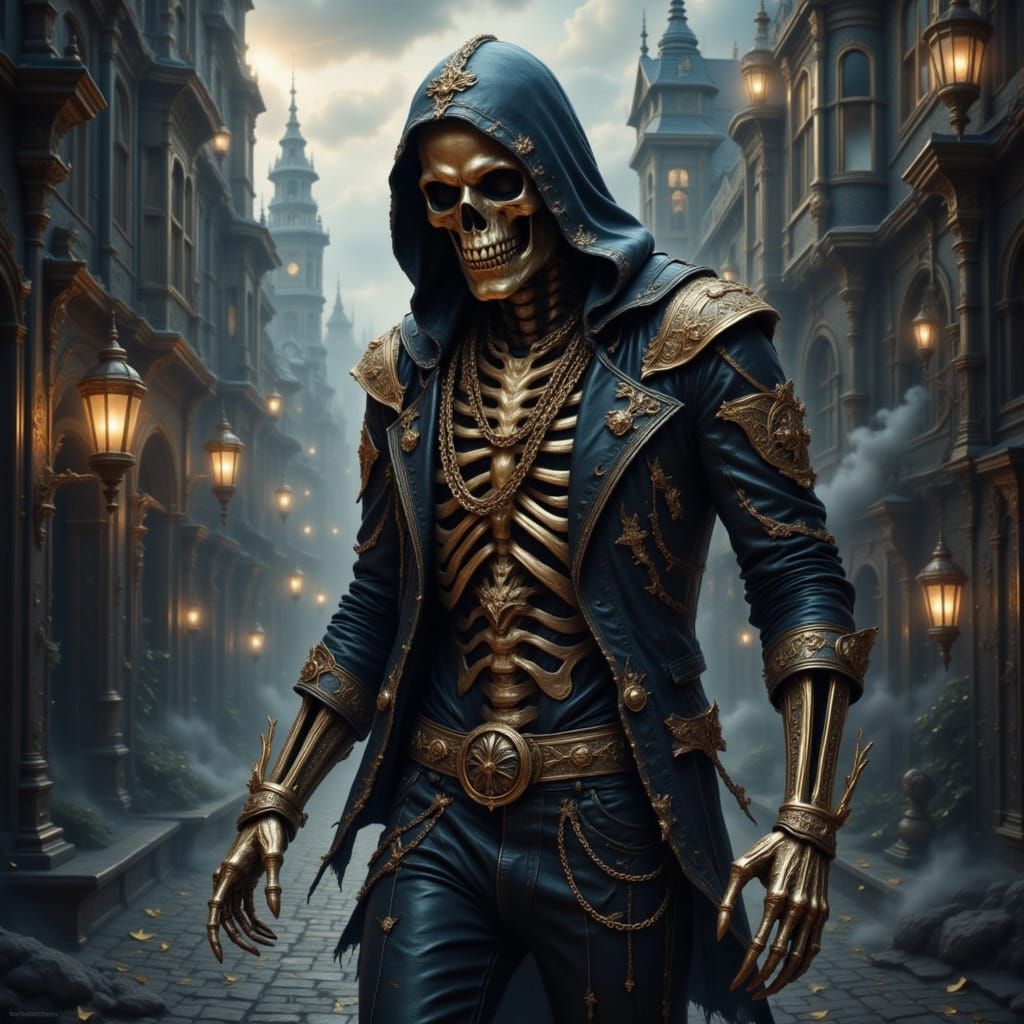 Undead Skeleton in Gothic Victorian City