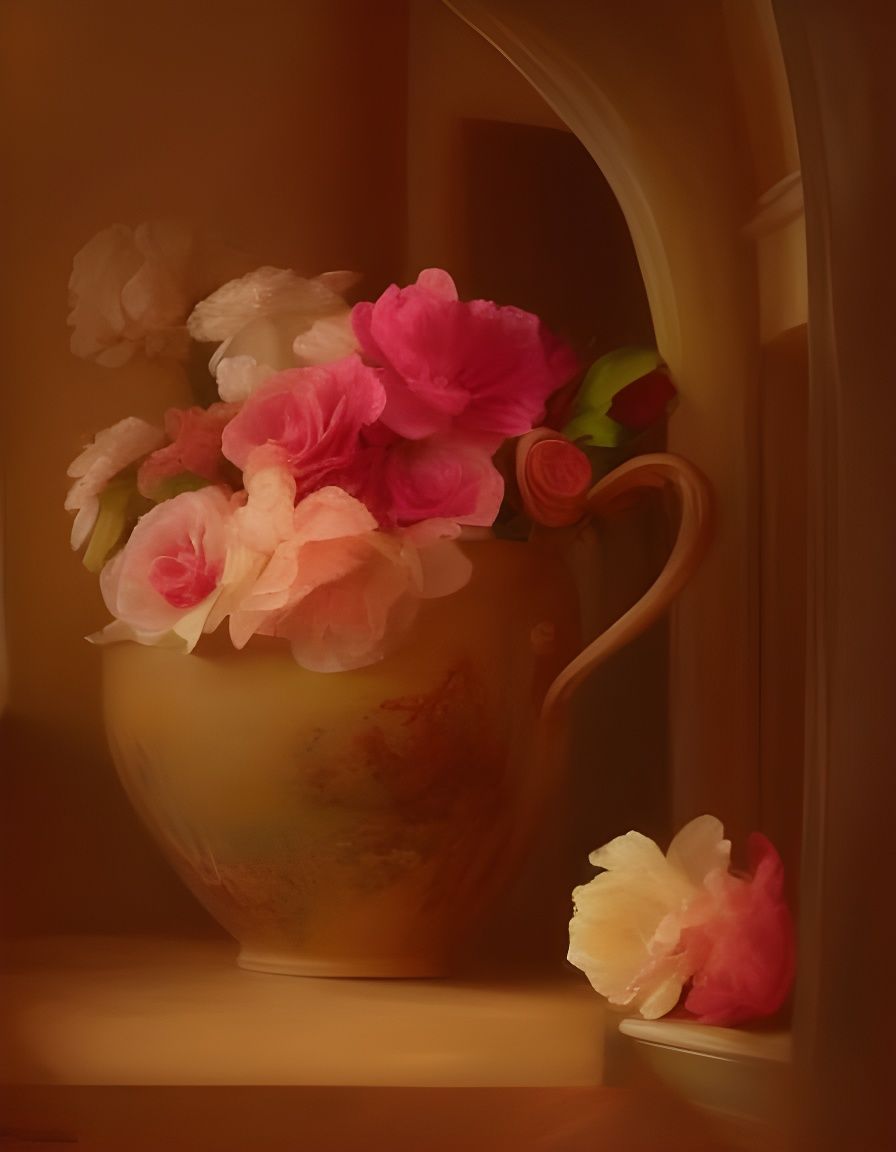 Dreamlike Garden in Pastel Colors with Deep Shadows