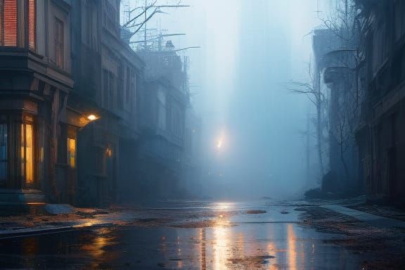 Decaying Cityscape in Expressionist Oil Painting