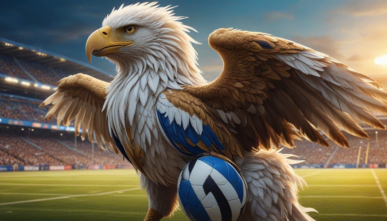 Majestic Griffin in Football Jersey, Epic Fantasy Art