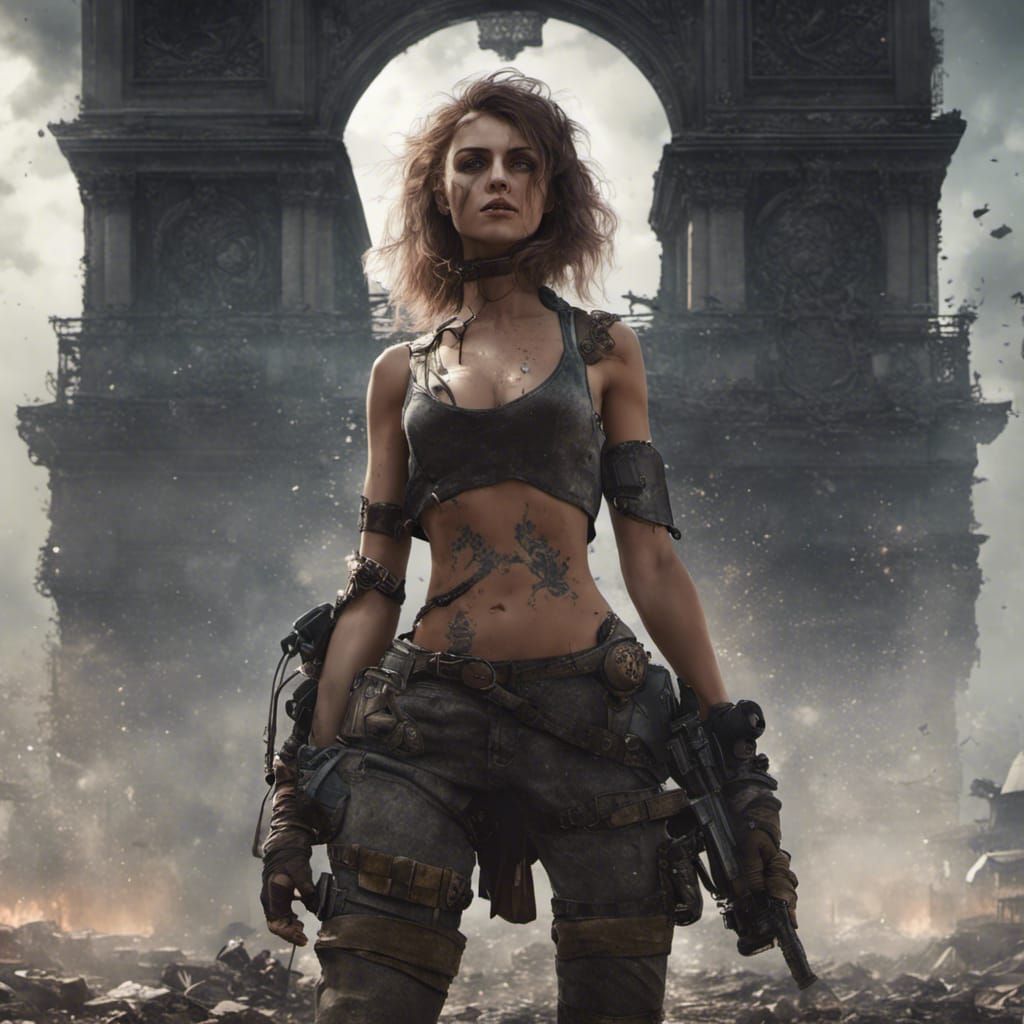 Post-Apocalyptic Woman in Paris: Dark Fantasy Art