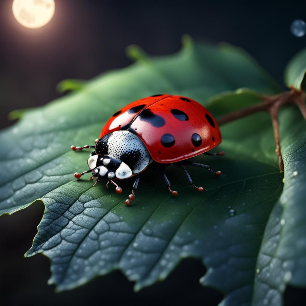 Ladybug Face in Moonlight: Macro Detailed Painting