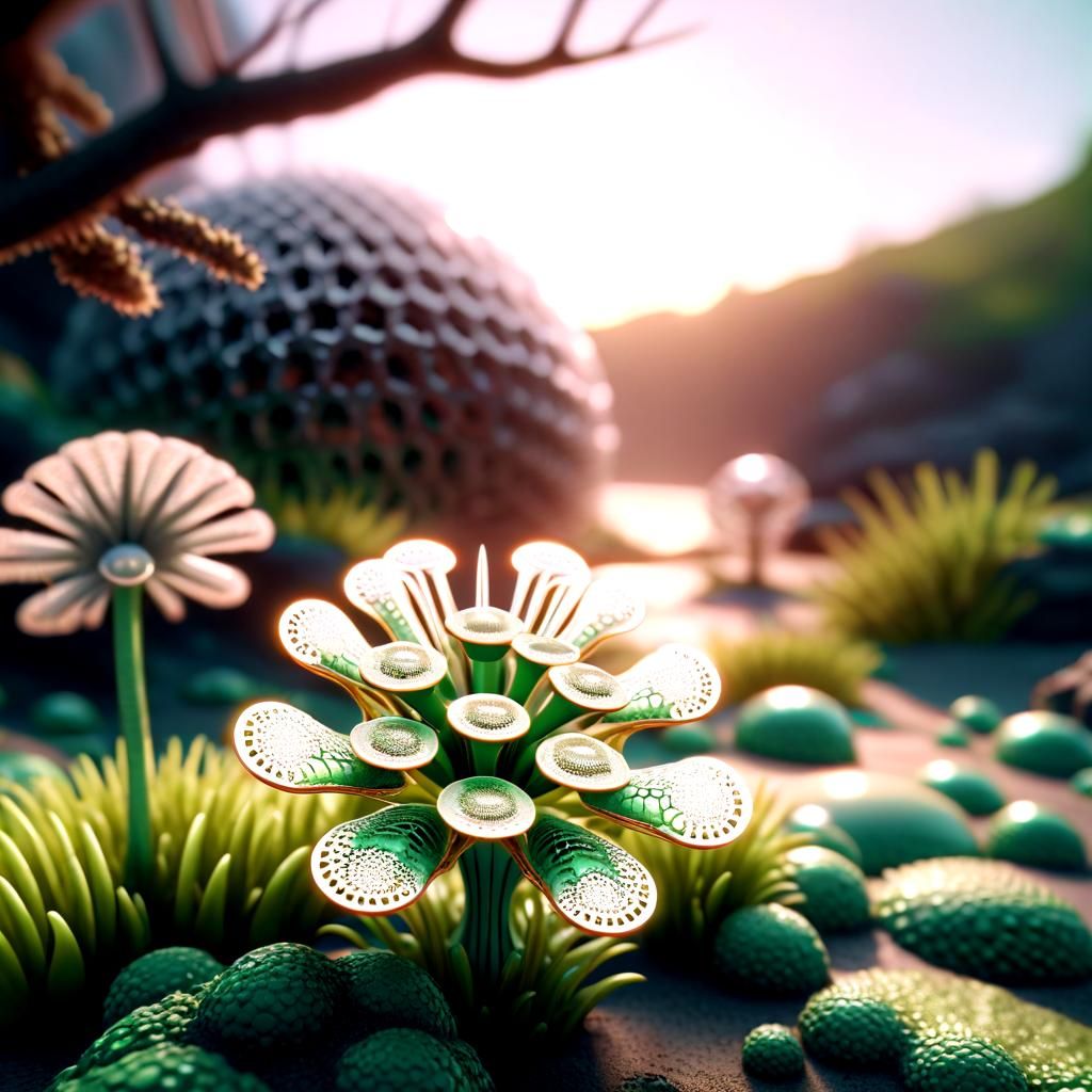 Green Radiolaria: Sci-Fi Ernst Haeckel Inspired Art