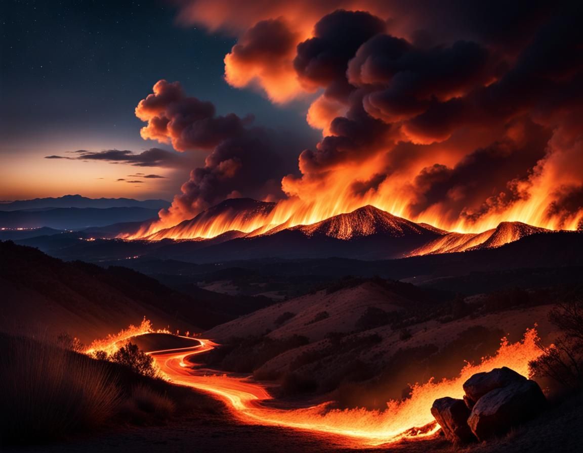 Fiery Inferno Engulfs the Night Sky