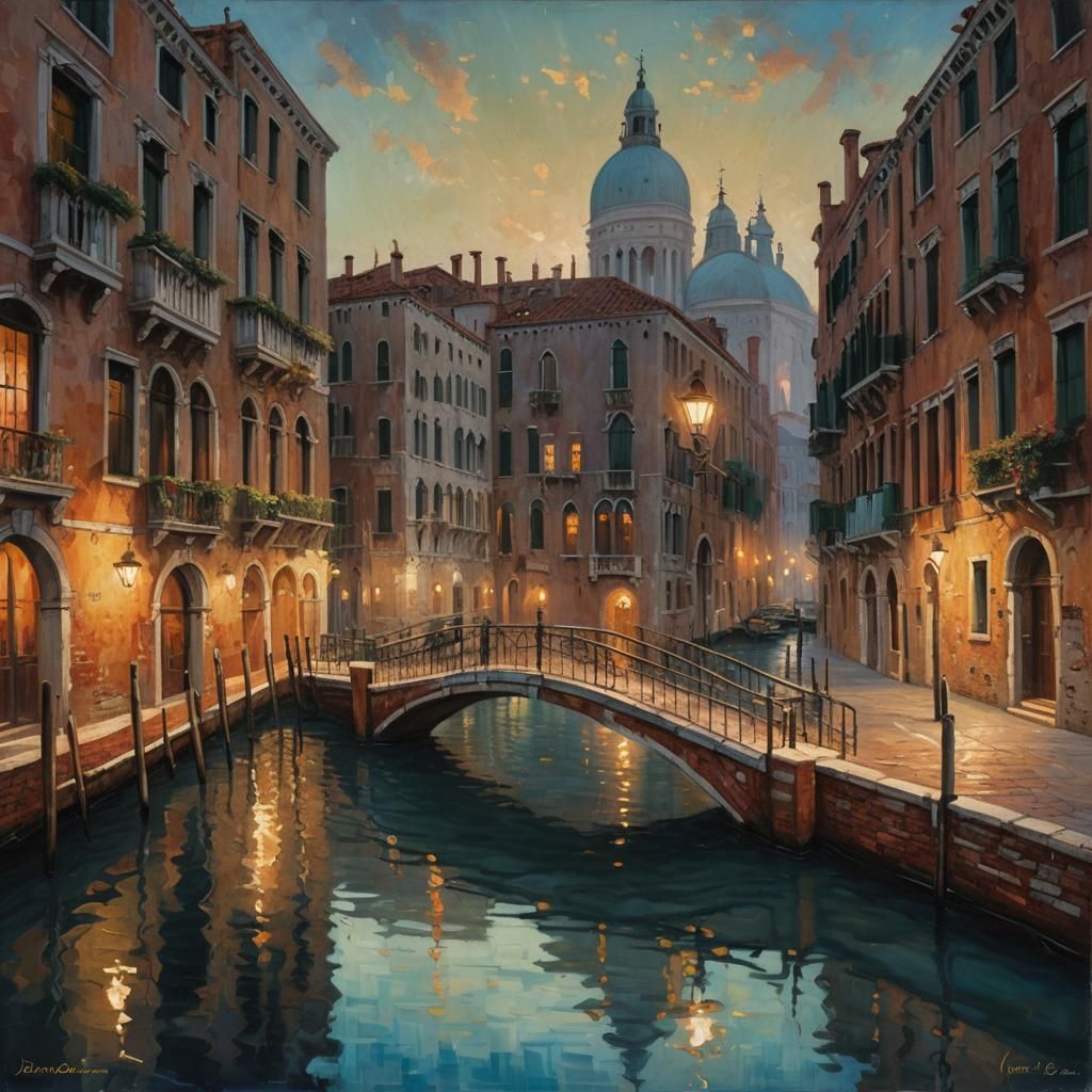 Venice at Night: Impressionist Oil Painting