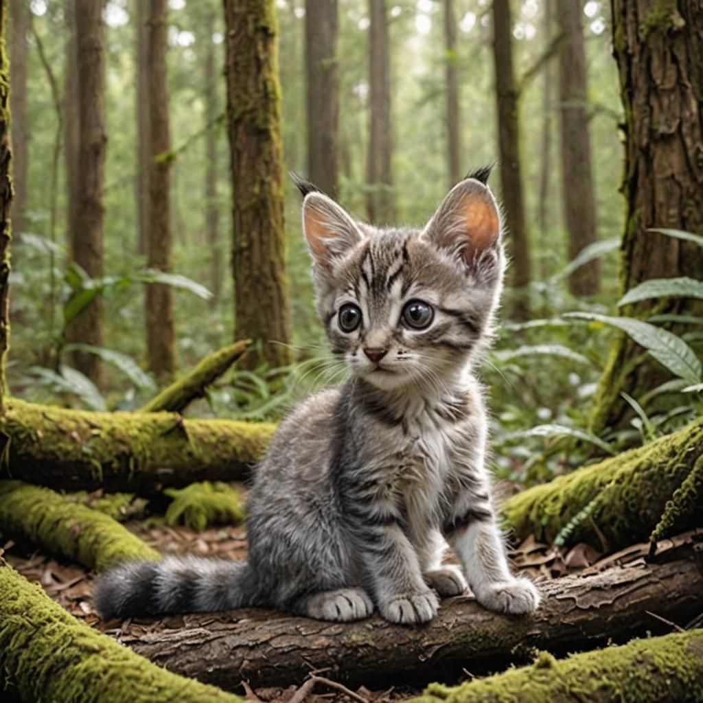 Kitten-like Animal with Bushy Tail in Forest