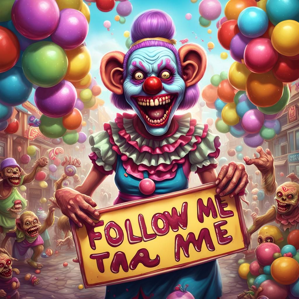 Zombie Clown Woman Beckons in Candy Art Style