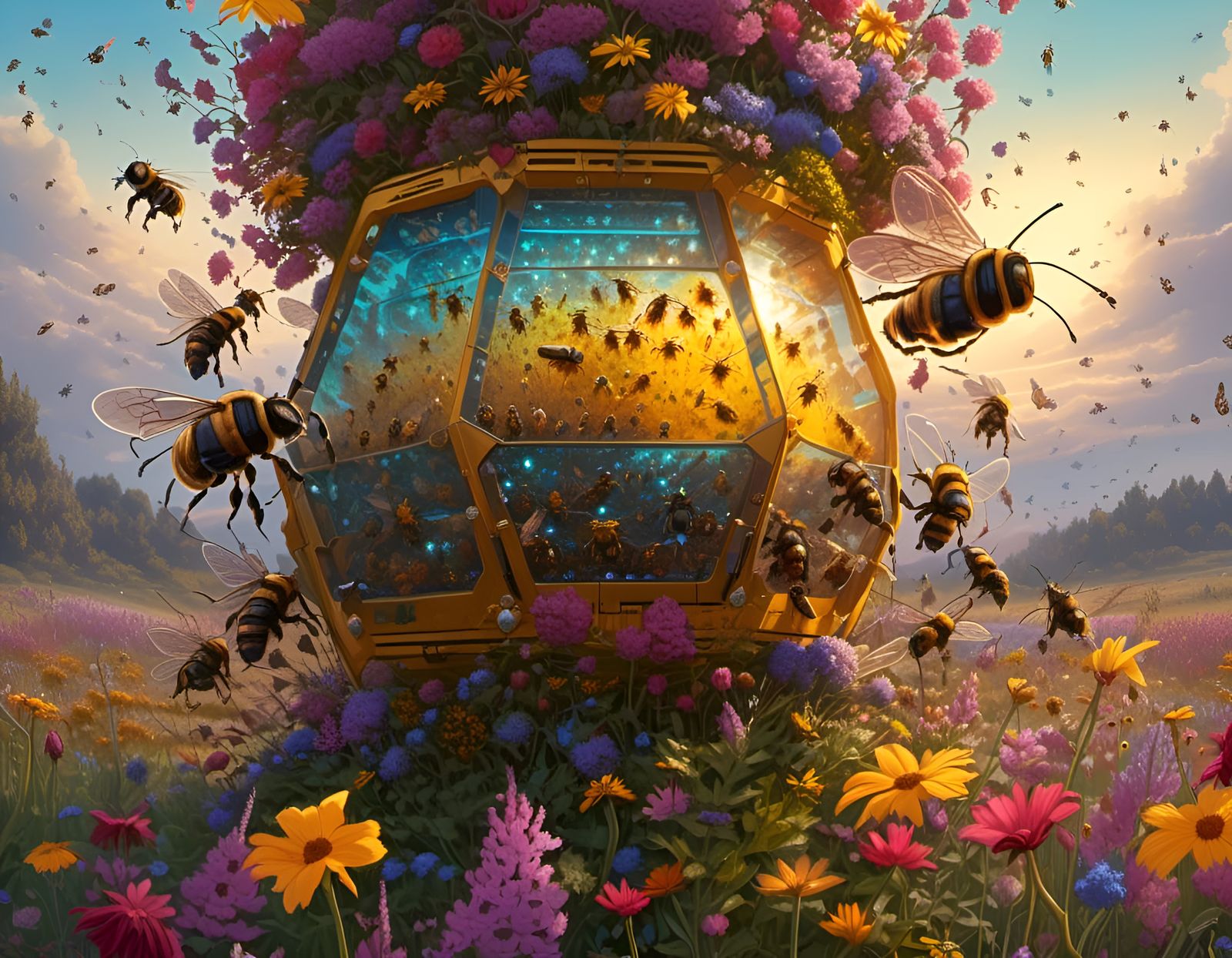 Future Beehive and robotic swarm.