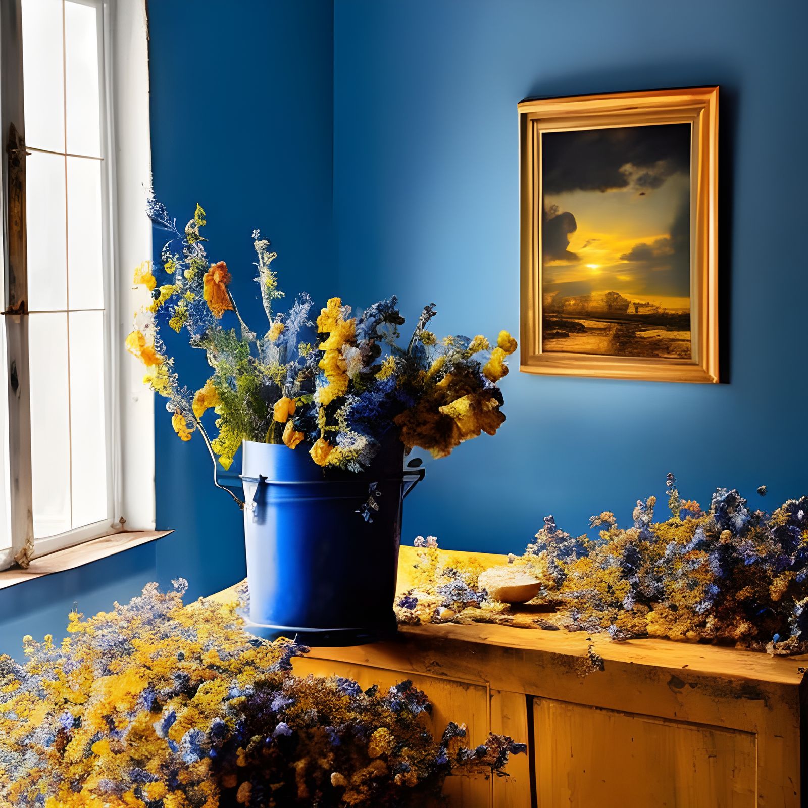 Dried Flowers on Butcher Table, Pollock-Vermeer Style