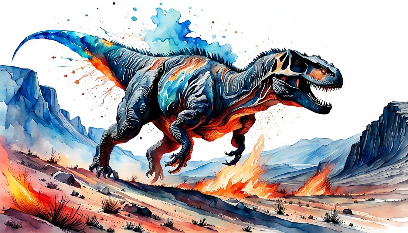 Epic Prehistoric Scene: Dinosaur and Falling Meteorite