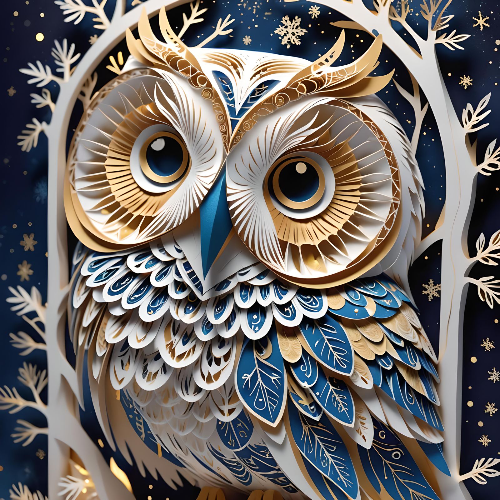 Kirigami Barn Owl Spirit of the Winter Forest