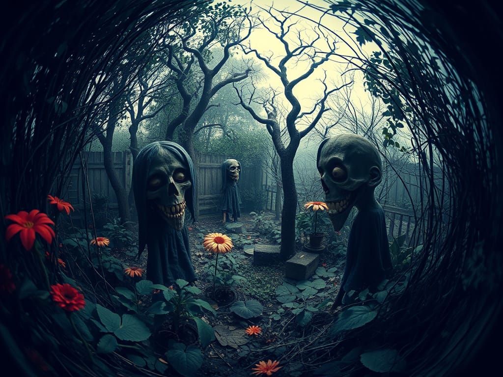 Macabre Garden Dreamscape in Expressionist Style