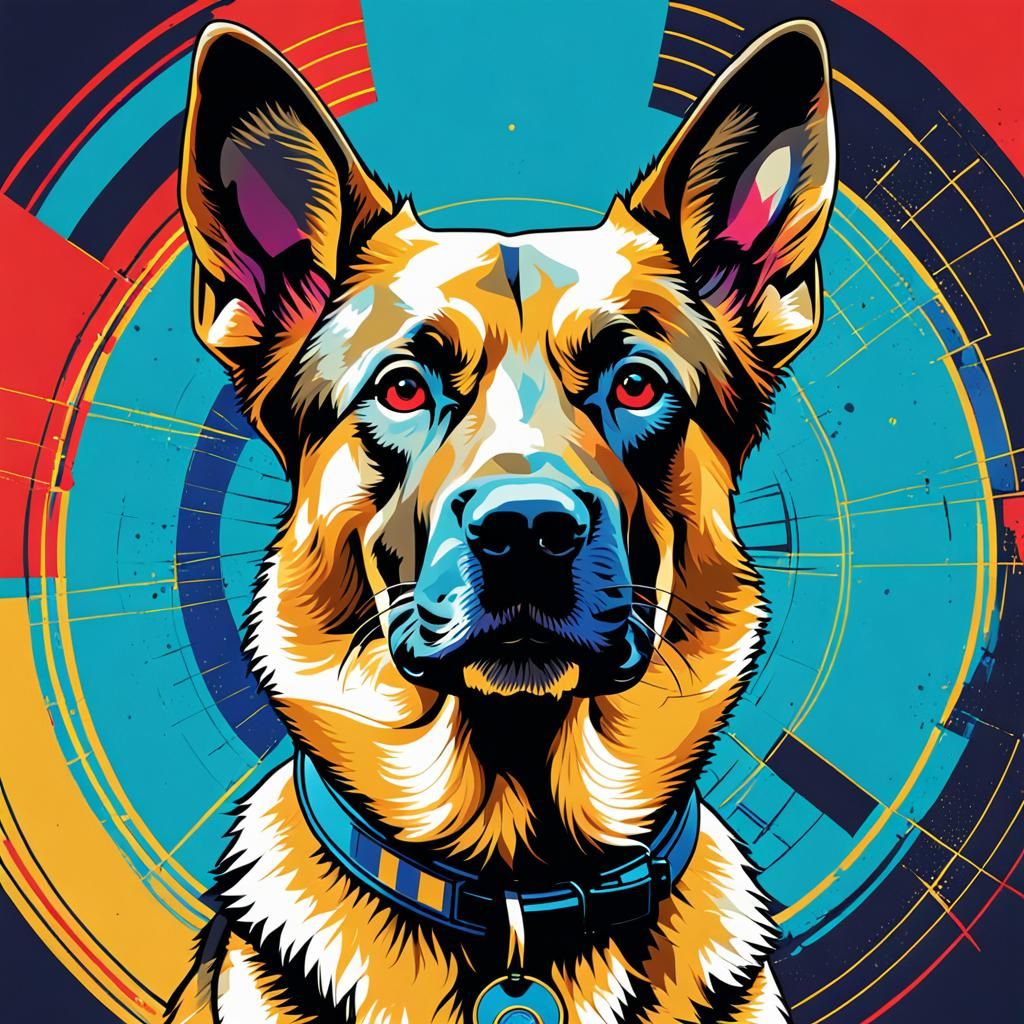 Pop Art Police Dog in Geometric Bauhaus Style